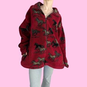 Vintage 90s Red Horse Sherpa Teddy Jacket